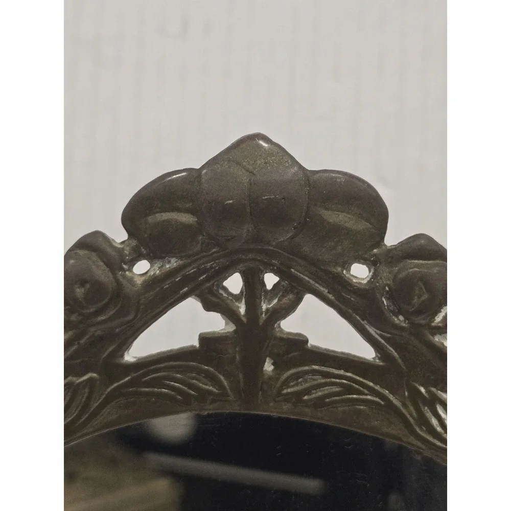 Vintage Brass Art Nouveau Revival Lady or Nymph Table Vanity Mirror, 12 Inch